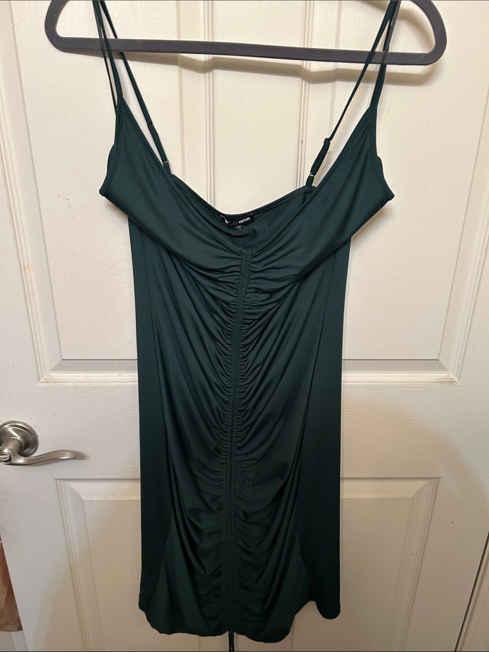 Fashion Nova Ruched Front Spaghetti Strap Mini Dress - Dark Green